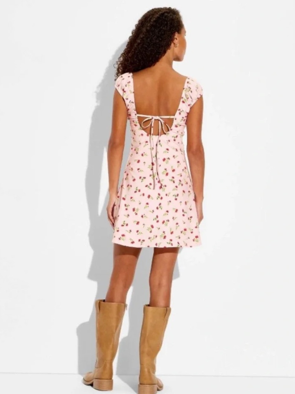 NWT Wild Fable Pink Floral Mini Dress | Puff Sleeve Cottagecore | Size Medium - Picture 7 of 7